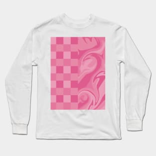 Checks and Swirls in Pink Long Sleeve T-Shirt